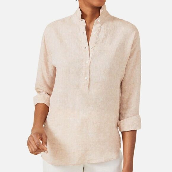J.McLaughlin Fallon 100% Linen Shirt Blouse Top Tunic size XS $198.00 Beige - Picture 1 of 7